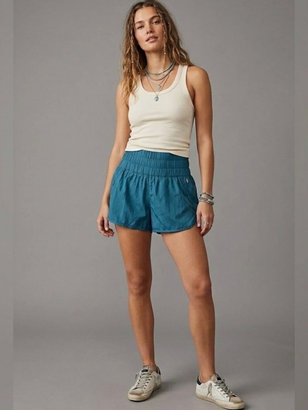 Free People The Way Home Teal Womens Nylon Running Shorts M
